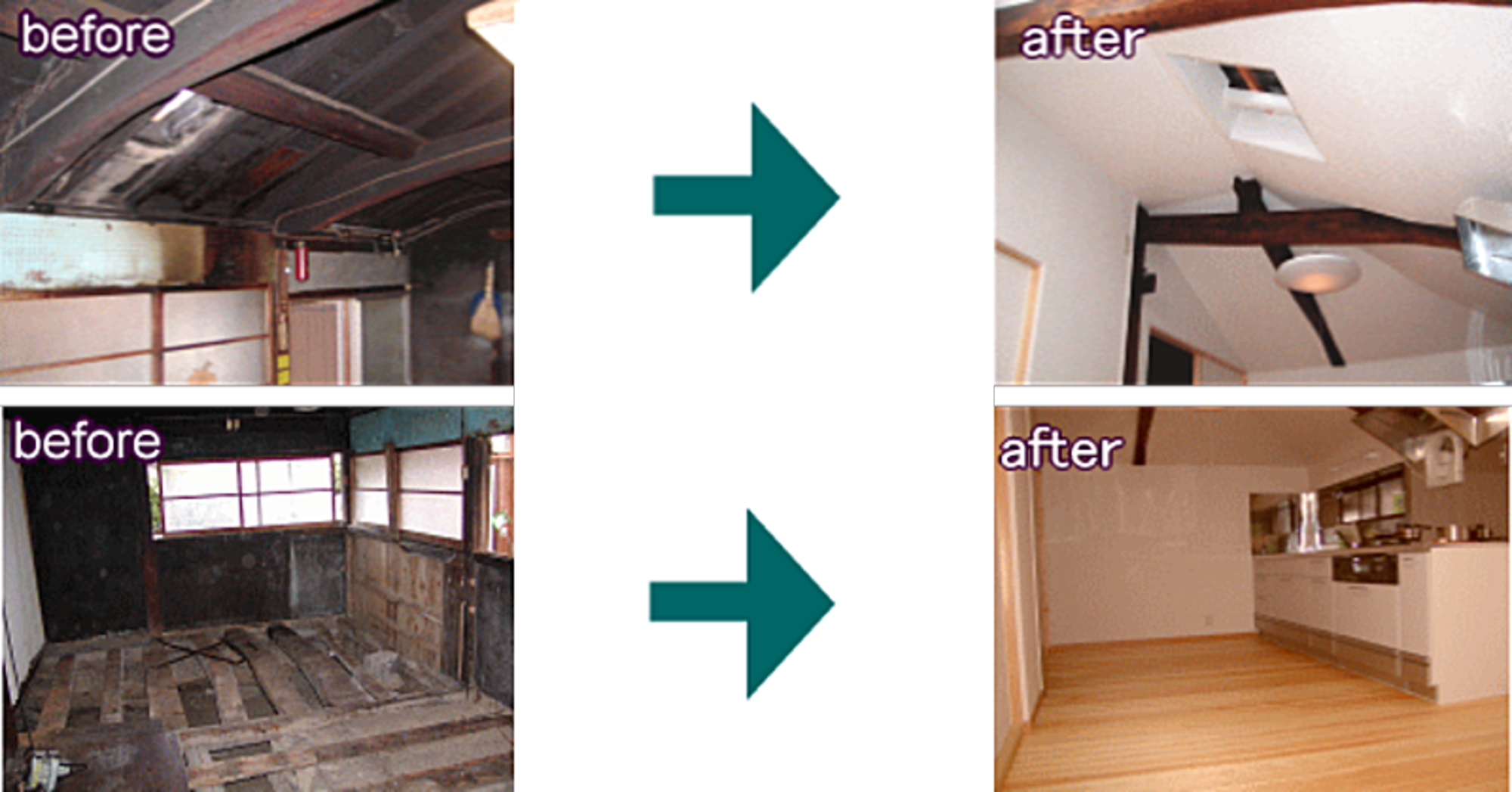 築80年古民家の台所のビフォーアフター